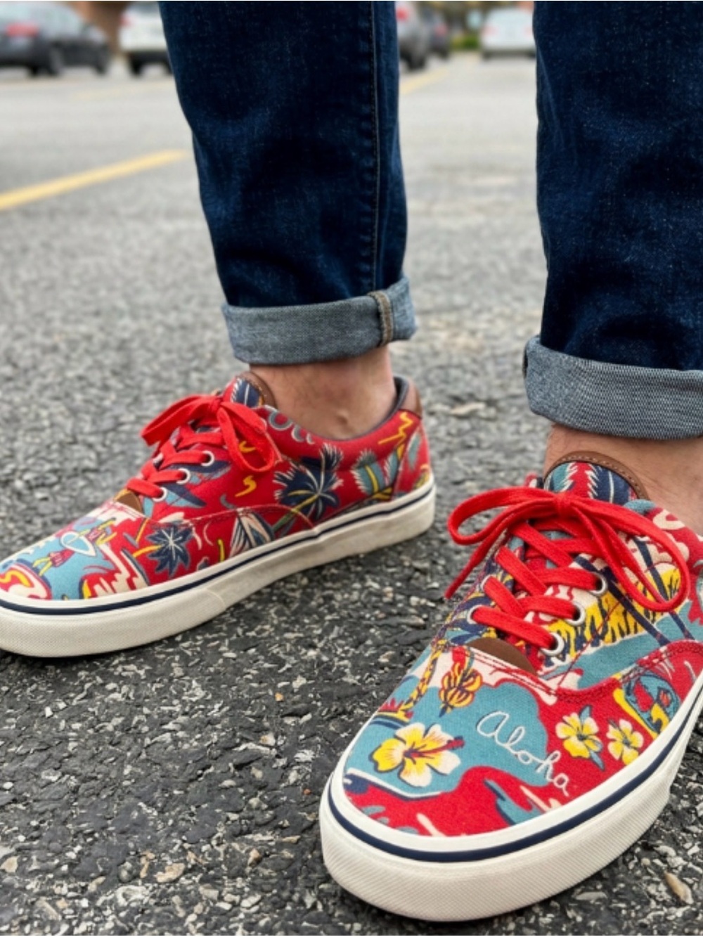 Polo Ralph Lauren Men 10.5 D Tropical Print Canvas Sneakers with Aloha Detail